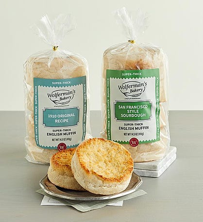 1910 Original Recipe and San Francisco-Style Sourdough Super-Thick English Muffins - 2 Packages